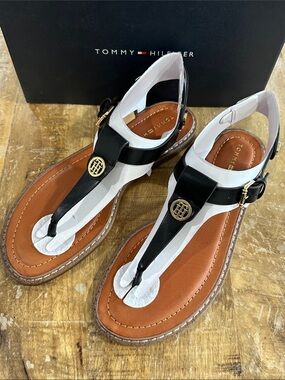 Brand New Tommy Hilfiger Black T-Strap Sandals